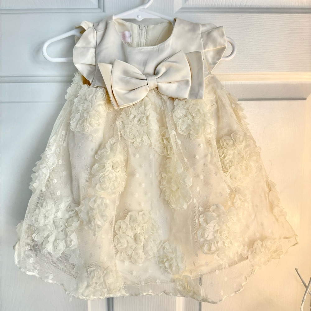 Bonnie Baby 3-6 Months Cream Polka Dot Lace Flower Dress